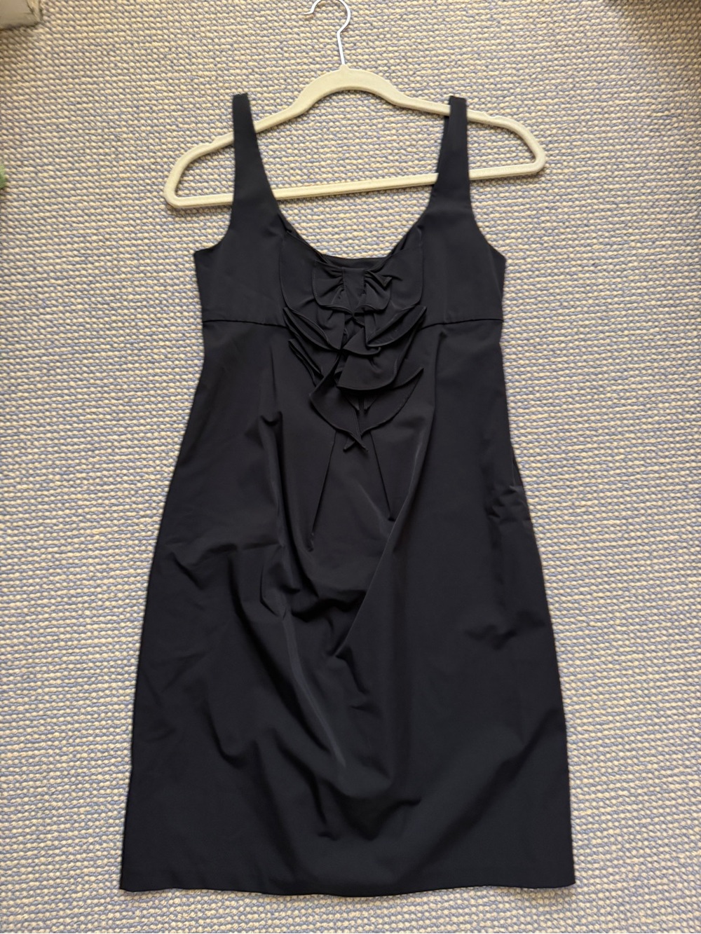 Diane Von Furstenberg Black Sleeveless Dress with Front Ruffle Detail